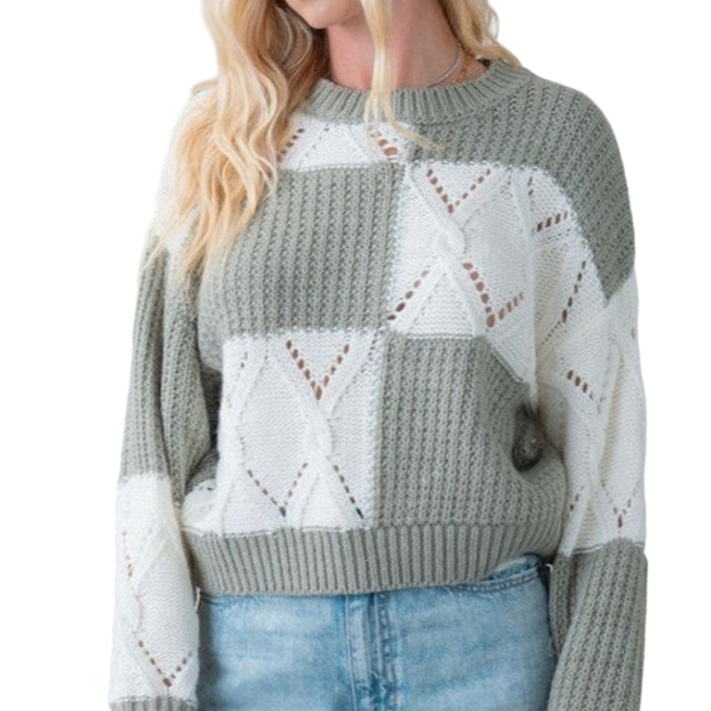 LTX Sportswear Cable Knit Checkered Sweater - Green/ White